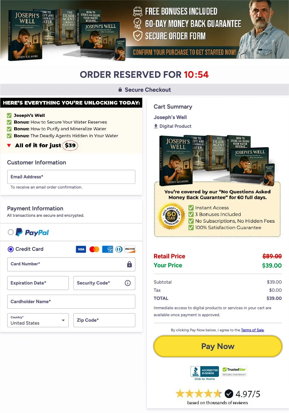 Joseph's Well System Checkout Page